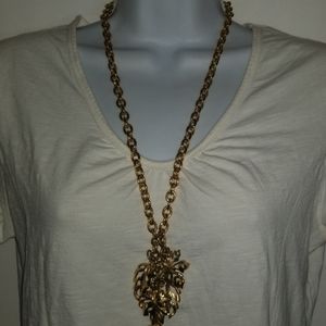 Necklace Bold Heavy Gold Tone Cluster Leaf Chunky